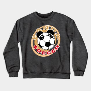 Panda soccer head of a cute panda in the shape of a soccer ball on the background of an orange circle for sports lovers orange and red letters with white borders Crewneck Sweatshirt